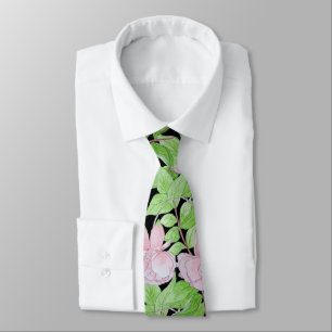bold pattern black with pink flowers floral tie