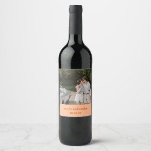 Bold Peach Orange Retro Custom Wedding Photo Wine Label