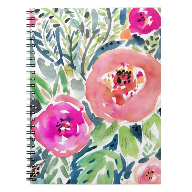 Bold Peach Painterly Watercolor Floral Notebook (Front)