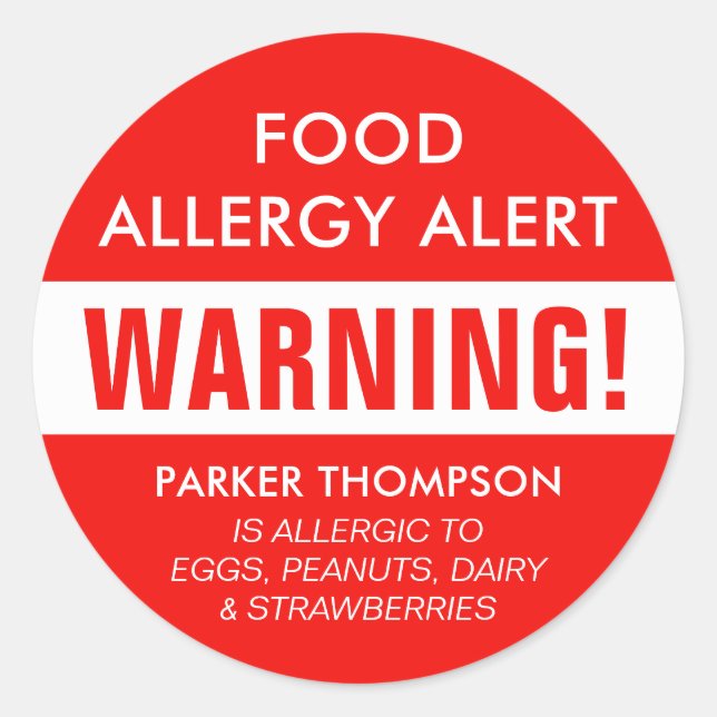 Bold Personalised Food Allergy Alert Kids Classic Round Sticker (Front)