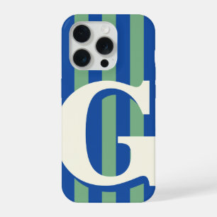 Bold Personalised Initial, Blue and Green Stripe iPhone 15 Pro Case