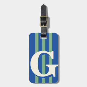 Bold Personalised Initial, Blue and Green Stripe Luggage Tag