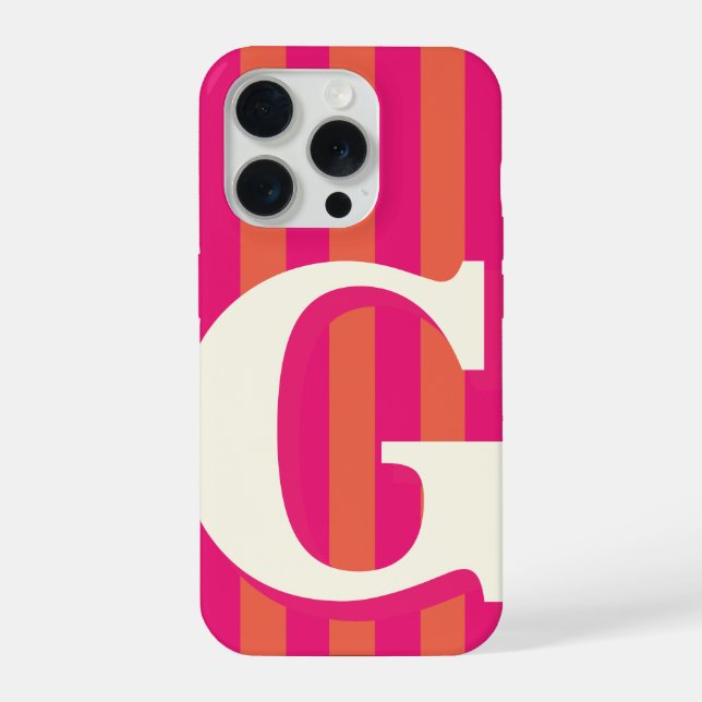 Bold Personalised Initial, Pink and Orange Stripe iPhone Case (Back)