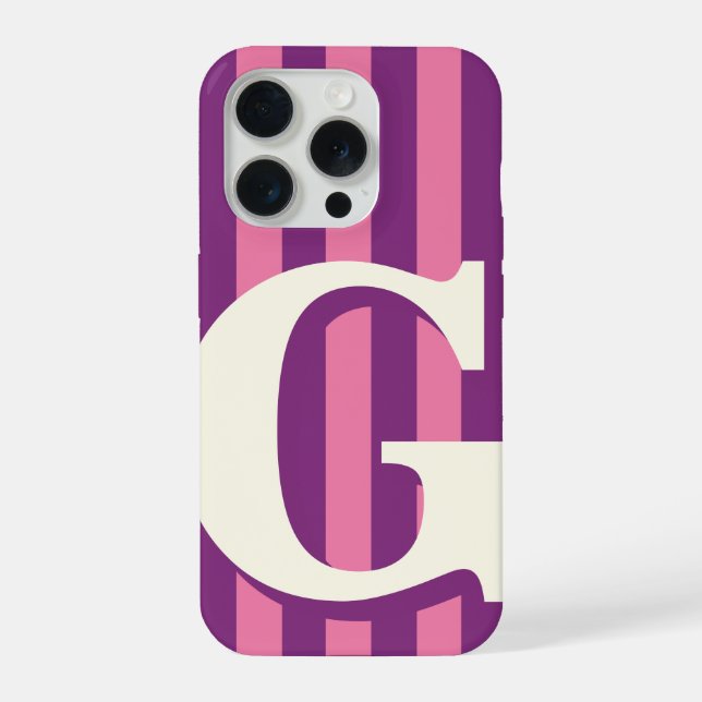 Bold Personalised Initial, Purple and Pink Stripe iPhone Case (Back)