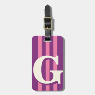 Bold Personalised Initial, Purple and Pink Stripe Luggage Tag