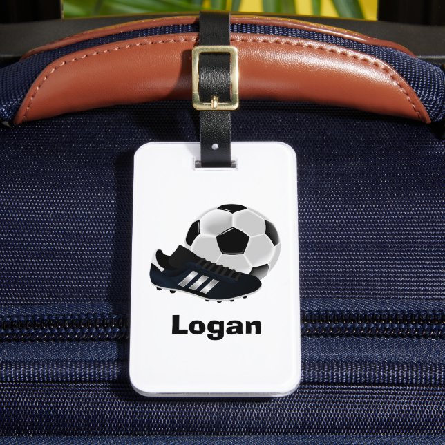 Bold Personalised Soccer Luggage Tag (Front Insitu 2)
