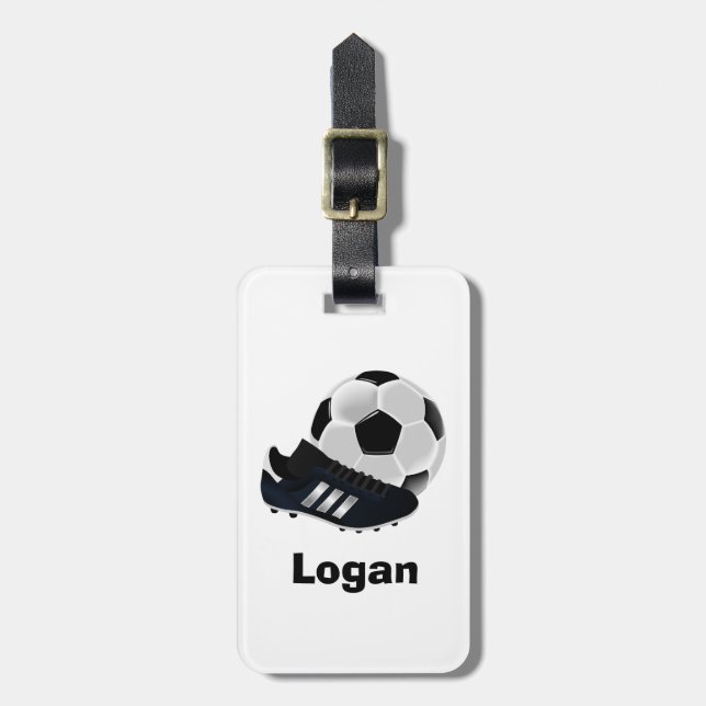 Bold Personalised Soccer Luggage Tag (Front Vertical)