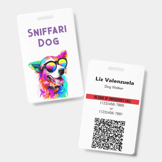 Bold Pet Sitter Dog Walker QR Code Emergency ID Badge (Front & Back)