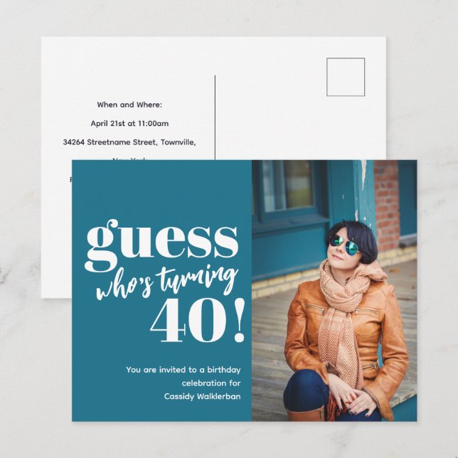 Bold Photo 40th Birthday Invitation Postcard (Front/Back)
