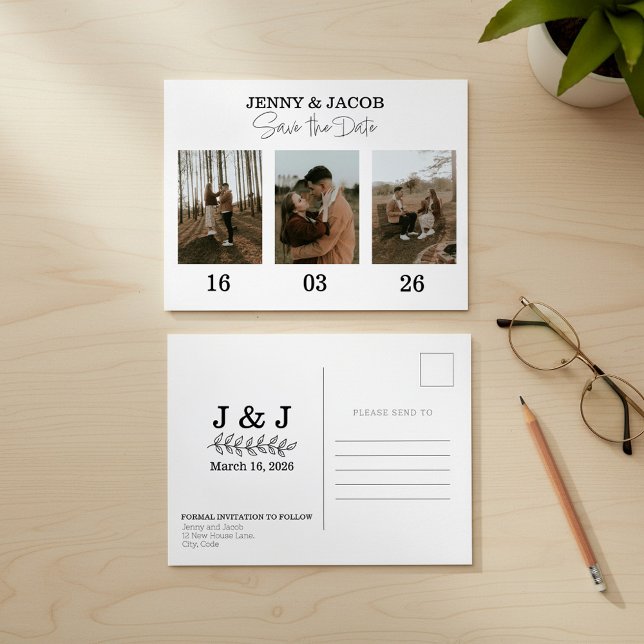 Bold Photo Collage dates Save the Date Postcard (Bold Photo Collage dates Save the Date Postcard.)