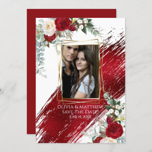 BOLD Photo Frame Crimson Floral Paint Stroke Invitation