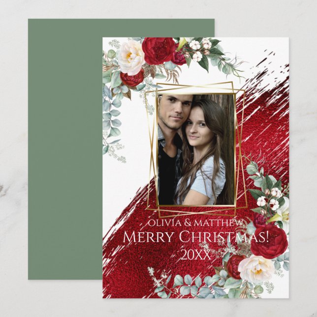 BOLD Photo Frame Crimson Merry Christmas Invitation (Front/Back)