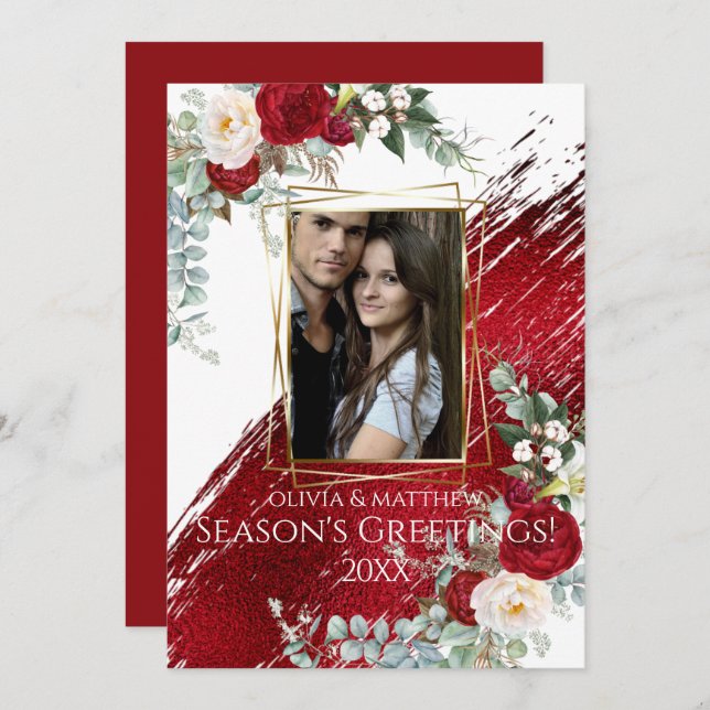 BOLD Photo Frame Crimson Season's Greetings Invitation (Front/Back)