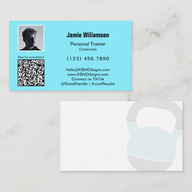 Bold Photo QR Code Personal Message Electric Blue Business Card (Front/Back)
