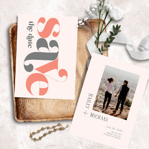 Bold Photo Vintage Coral Grey Save The Date