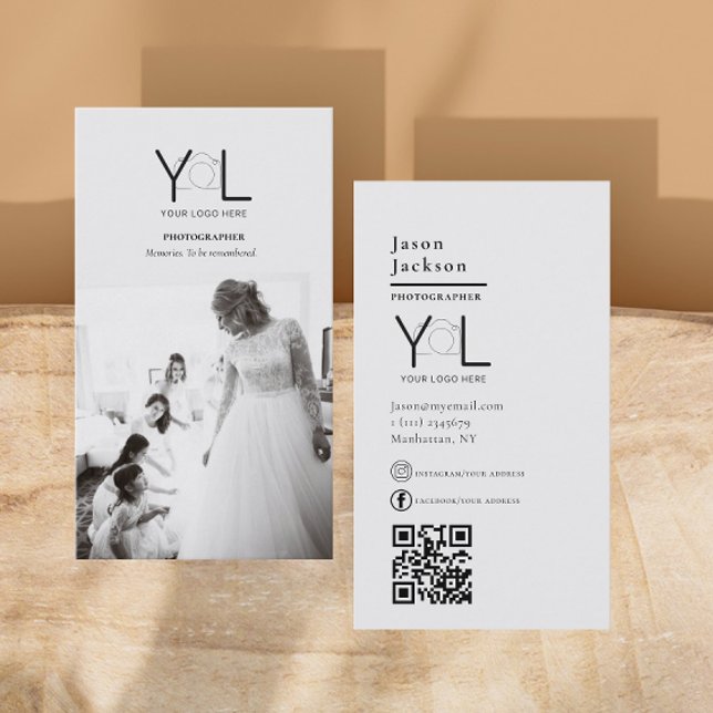 Bold Photographer QR code Social Media Photo Business Card (Creator Uploaded)