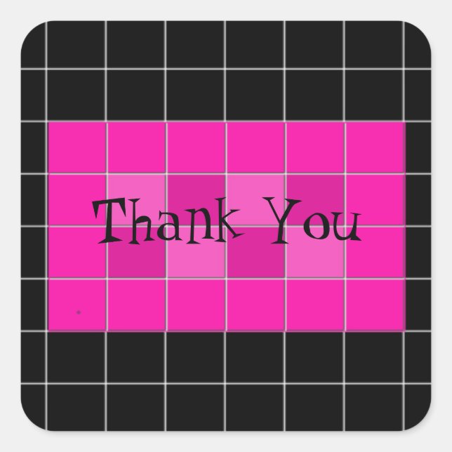 Bold Pink and Black Tile Thank You Sticker (Front)