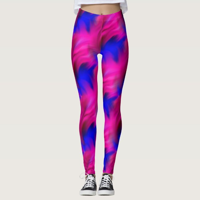 Bold Pink And Blue Abstract Art Pattern Leggings (Front)
