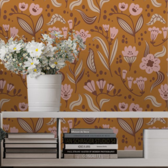 Bold Pink and Goldenrod Retro Floral  Wallpaper (Creator Uploaded)