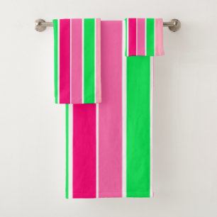 Bold Pink and Green Stripes Bath Towel Set