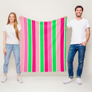 Bold Pink and Green Stripes  Fleece Blanket