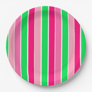 Bold Pink and Green Stripes  Paper Plate
