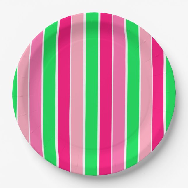 Bold Pink and Green Stripes  Paper Plate (Front)