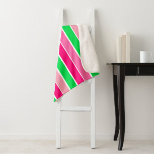 Bold Pink and Green Stripes  Sherpa Blanket