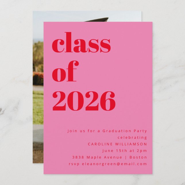 Bold Pink and Red 2025 Photo Graduation Party Invitation (Front/Back)