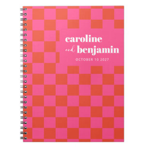 Bold Pink and Red Chequerboard Custom Wedding   Notebook