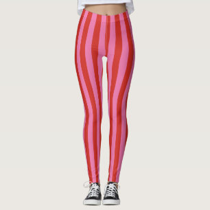 Bold Pink and Red Circus Funhouse Stripes Leggings