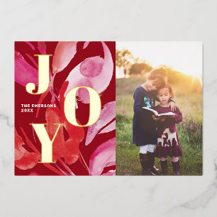 Bold Pink and Red Joy  Foil Holiday Card