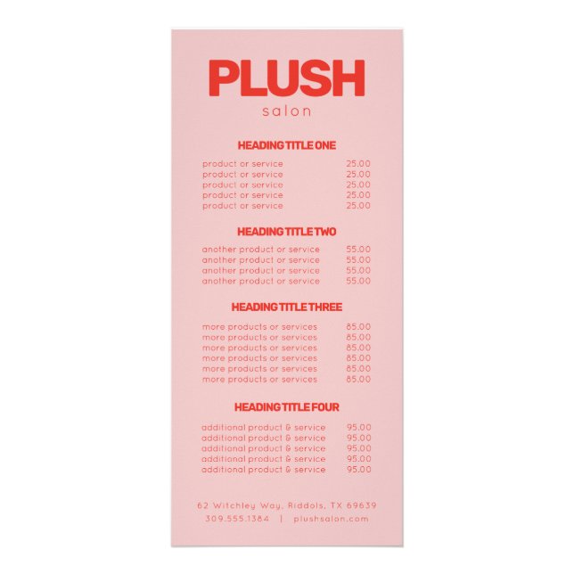Bold Pink and Red Modern Business Custom Salon Rack Card (Front)