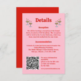 Bold Pink and Red QR Code Wedding Information  Enclosure Card