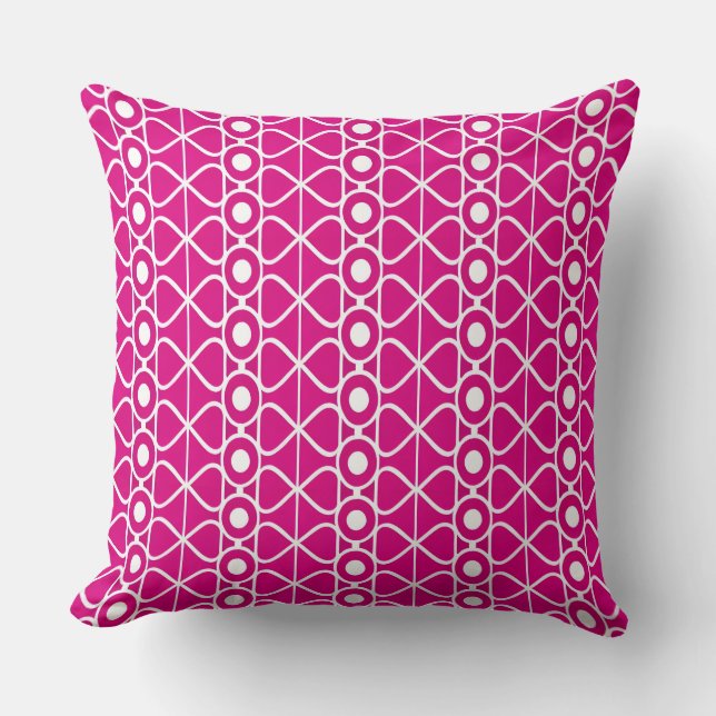 Bold Pink and White Retro Geometric Bow Cushion (Front)