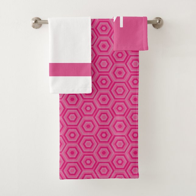 Bold Pink and White with Optional Monogram Bath Towel Set (Insitu)