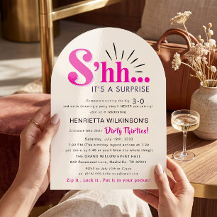 Bold Pink Arch Surprise Thirty Invitation