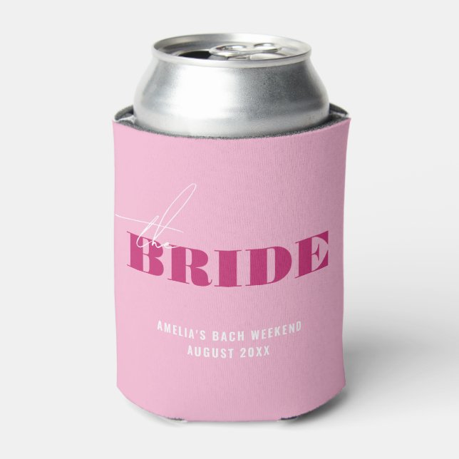 Bold Pink Bachelorette Bride Can Cooler (Can Front)
