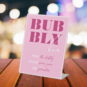 Bold Pink Bachelorette Bubbly Bar Pedestal Sign