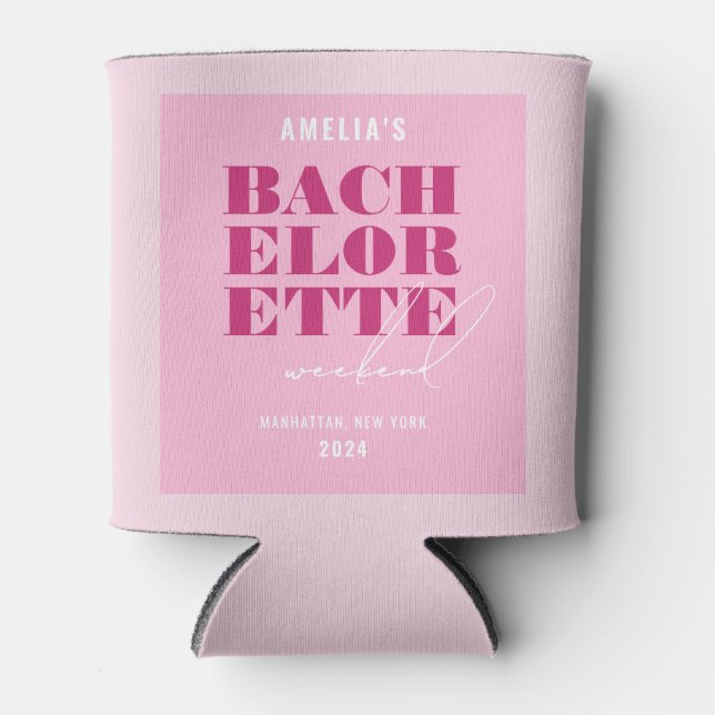 Bold Pink Bachelorette Weekend Can Cooler (Front)