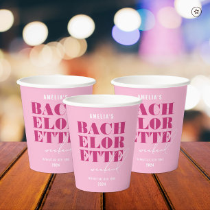 Bold Pink Bachelorette Weekend Paper Cups