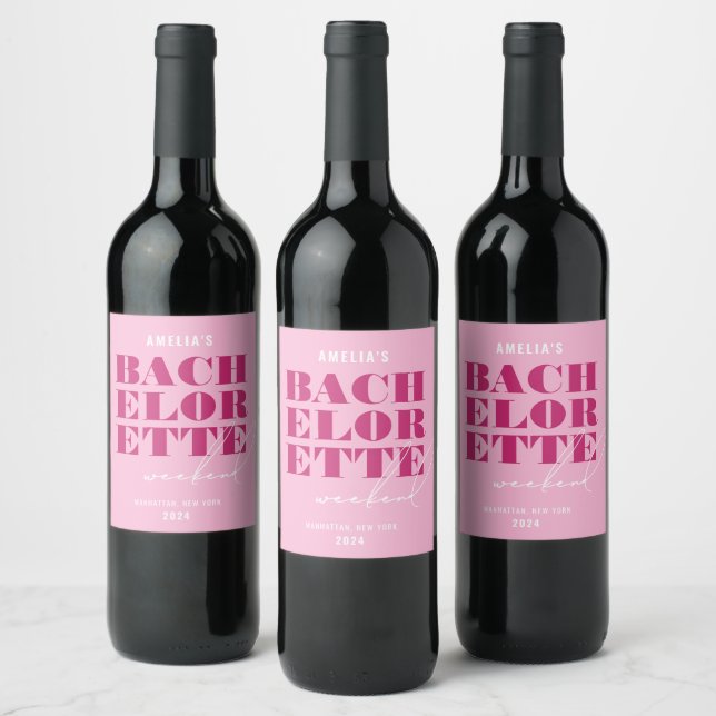 Bold Pink Bachelorette Weekend Wine Label (Bottles)