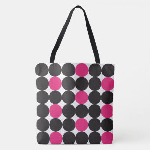 Bold Pink Black Dots Geometric Pattern Tote Bag