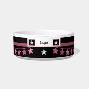 Bold Pink/Black Personalised Pet Bowl with Stars