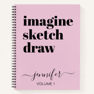 Bold Pink Black Personalised Sketchbook Your Name Notebook