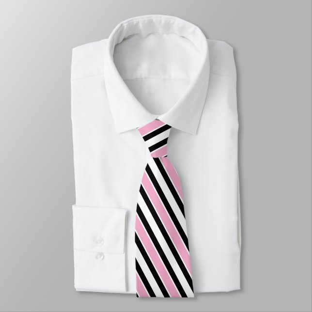 Bold Pink Black White Geometric Stripes Tie (Tied)
