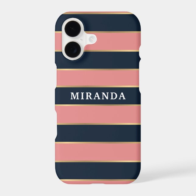 Bold Pink Blue Gold Stripe Pattern (Back)