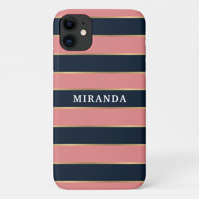 Bold Pink Blue Gold Stripe Pattern Case-Mate iPhone Case (Back)