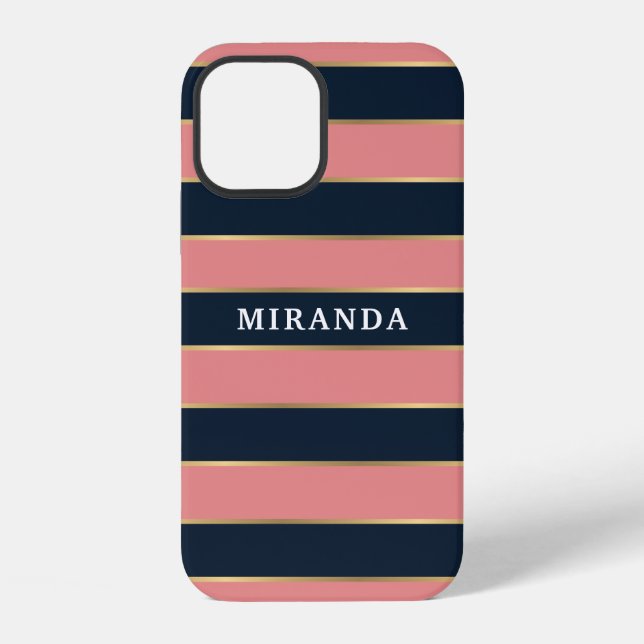 Bold Pink Blue Gold Stripe Pattern iPhone Case (Back)