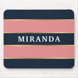 Bold Pink Blue Gold Stripe Pattern Mouse Mat